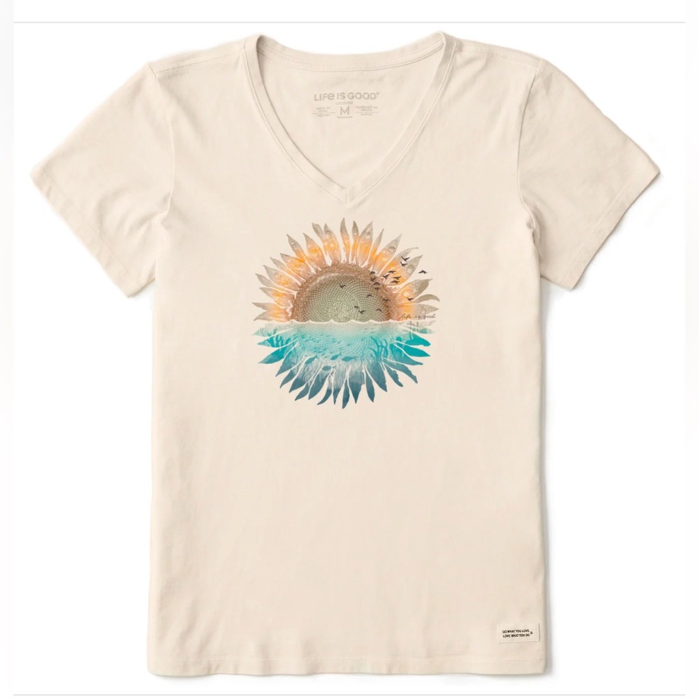 Life is Good Under Sunflower Short Sleeve Crusher Vee